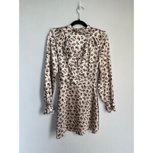Laura Ashley Urban Outfitters floral satin wrap dress women XS pink long sleeve